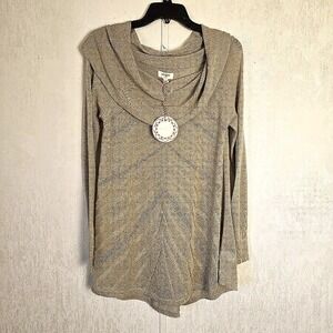 Umgee Women's L Sweater Beige Metallic Pullover Cowl Neck Shimmer New Year's Eve